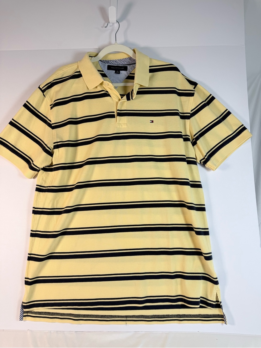 Tommy Hilfiger Men’s 2XL Yellow Navy Striped Cotton Polo